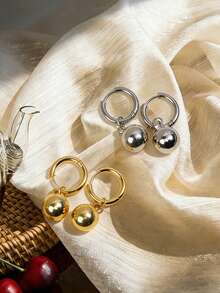 1对18K镀金不锈钢耳环，镂空几何球形吊坠，简约设计，适合日常佩戴 - 球形耳環 - 查看 4