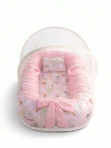 Baby Nest Reducer With Mosquito Net – Comfort And Safety For Baby - PINK - View 3
