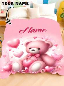 Personalized Text Blanket With Cute Bear Pattern, Newborn Baby Memorial Throw Blanket, Lightweight Milestone Blanket - Multicolor - View 12