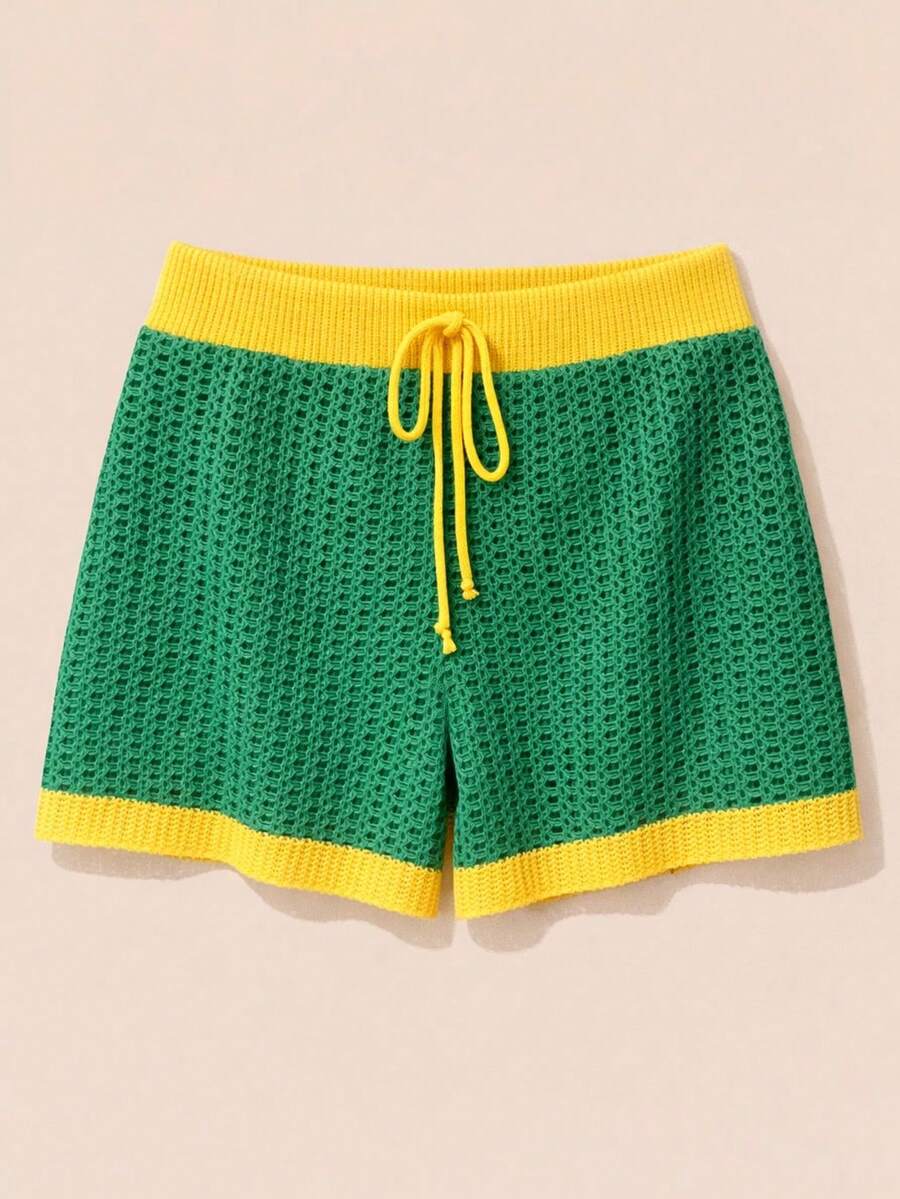 Knitted Beach Cover-Up Shorts With Cutouts, Brazil, World Cup, Holiday, Travel, Summer, Beach, Vacation - 綠色 - 查看 1