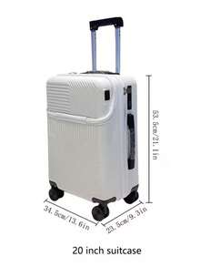 20in Front Opening Multi-Purpose Carry-On Suitcase, Side Hooks, Wet-Dry Separation, Large Capacity Luggage For Business & Graduation Trips - White - View 6