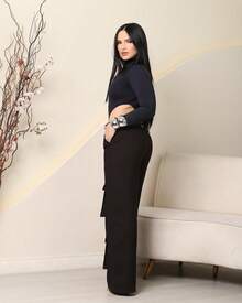 Women's Wide Leg Cargo Pants, High Waist, Tailored, Marrant Style, Palazzo Pants With 4 Utility Pockets, Premium Streetwear - 黑色 - 查看 3