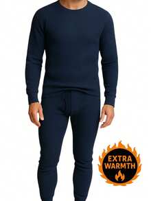 Men's 3 Pack Full Thermal Sets Ultra Soft 6 Piece Cotton Top And Bottom Set - PUTIH/NVY/ABU-ABU - View 2