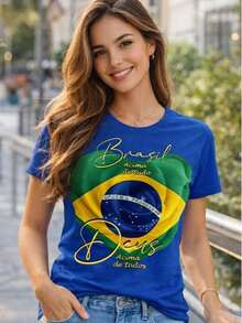 Brazil Women's T-Shirt 100% Premium Cotton T-Shirt For The World Cup - Team Match - Bic xanh - Xem 1
