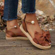 Sandal đế bằng thời trang mềm mại, màu trơn, kiểu nơ, thích hợp cho nữ đi biển hoặc du lịch. - màu nâu - Xem 14