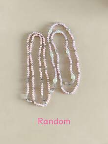 1 套儿童圆形果冻粉色猫耳可爱户外服装眼镜和 1 条串珠眼镜链 - 彩色 - 查看 2