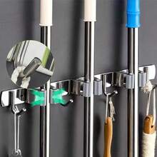 Stainless Steel Wall-Mounted Broom Holder With 7 Or 9 Hooks For Brooms, Mops, And Cleaning Utensils. - 銀色 - 查看 5