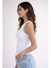 Women's Basic Ribbed Premium Sleeveless Tank Top, Comfortable, Fitted To The Body, Casual, Gym, Everyday, Women's Fashion - 白色 - 查看 2