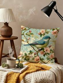 1 chiếc vỏ gối trang trí bằng vải nhung mềm mại, in họa tiết hoa và chim tối giản, in một mặt, có khóa kéo - Có thể giặt máy, phù hợp với nhiều phong cách phòng, gối trang trí - Không thêu. - Nhiều màu - Xem 3