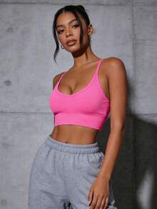 Runway Rest 1pc Backless Crisscross Strap High Elastic Wirefree Everyday Bra, Medium Impact Sports Seamless Racerback Yoga Bra, Breathable & Comfortable - Pink - View 3