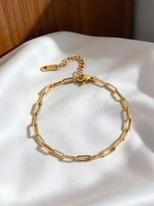 1件简约朋克风不锈钢圆蛇形扁平手镯，适合日常佩戴，情侣礼物 - 迴紋針手鍊 - 查看 9