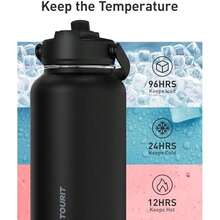 TOURIT 32 Oz Insulated Water Bottle, Stainless Steel Water Bottles With Straw, Double Wall Vacuum Metal For Cold And Hot Drinks, Leak Proof  Flask For Sports And Travel, Hot Pink - Màu hồng đậm - 32 ounce - Xem 4
