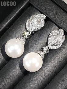 1 Paar wunderschöne Ohrringe mit kubischem Zirkonia und Kunstperle für Frauen, ideal für Hochzeit, Verlobung, Jahrestag, Party, Schmuck, Valentinstag Geschenk - 1# - Übersicht 5