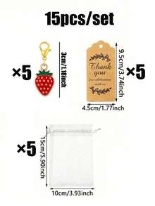 60/30/15/3 Stück/Set Erdbeere Schlüsselanhänger Geschenkset, inklusive 5 handgefertigte Erdbeere Schlüsselanhänger, 5 Dankeskarten und 5 Organza Beutel. Die Schlüsselanhänger sind handgefertigt mit roten und weißen Erdbeeren. Ideal als Geschenk für Brautjungfern, Gäste, Geburtstagsfeiern, Baby-Partys, Muttertagsfeiern, Verlobungspartys, Junggesellinnenabschiede und Abschlussfeierlichkeiten. - Übersicht 13