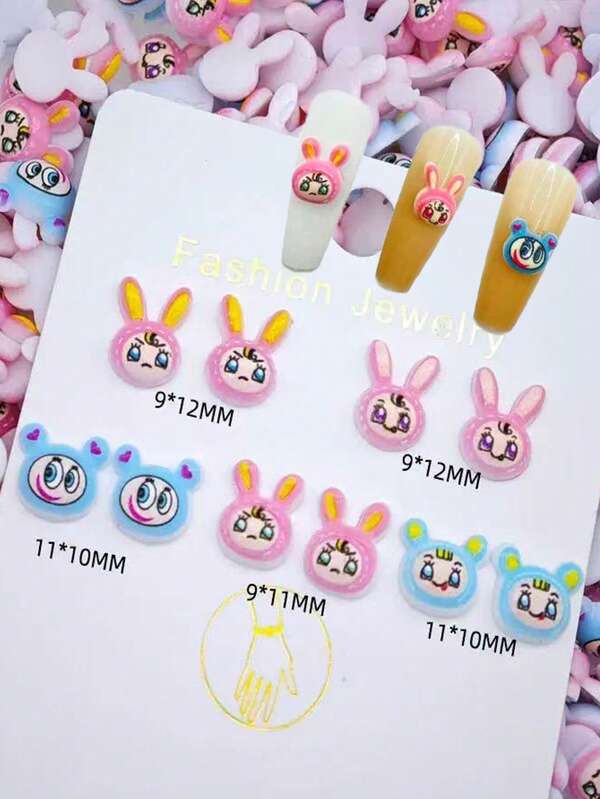 50pcs 9-11mm Cute Mini Cartoon Candy Doll Resin Flat Bottom Decorations, DIY Accessories For Women, Girls, Nail Art, Beauty, Jewelry Nails