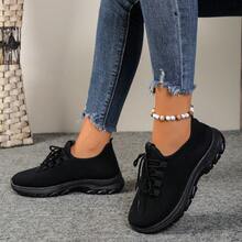 黑色女士防滑软底运动鞋，新款春秋季休闲布鞋，舒适 - 黑色 - 查看 4