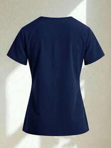 Conjunto uniforme médico quirúrgico set 2 piezas dama mujer manga corta cuello v pantalón jogger resorte cordón cómodo - Azul Marino - Ver 5