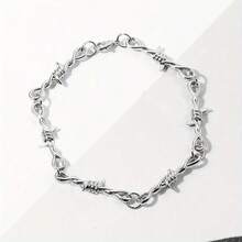 嘻哈哥特朋克风小铁丝荆棘男女通用颈链手链女款带刺铁丝小刺手链颈链礼物 - 銀色 - 查看 5