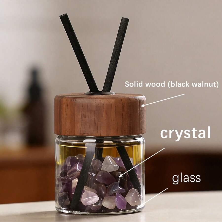 Natural Amethyst Crystal Reed Diffuser Set - Solid Black Walnut Cap, Empty Glass Container For DIY Essential Oil Aromatherapy - Wooden Diffuser Container - View 1