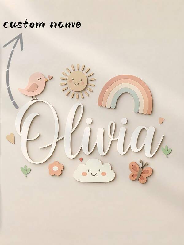 1 pieza Placa de nombre de madera personalizada, ancho de 4-48 pulgadas, color de fuente personalizable, efecto estereoscópico 3D, minimalista, de moda, lindo, estilo bohemio, decoración de habitación, letras de madera personalizadas, letreros de madera personalizados, decoración de letras para bodas, decoración de pared de letras personalizadas, decoración de fiestas personalizadas, adecuado para decoración del hogar, decoración de pared, dormitorio, sala de estar, fiesta, decoración de bodas