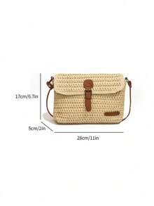 New Fashion Straw Bag, Shoulder Crossbody Bag, Versatile Stylish Straw Saddle Bag For Women - Beige - View 3