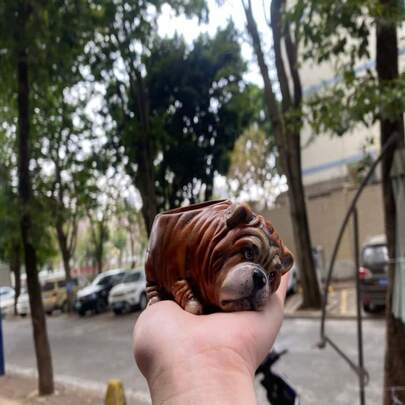 皱巴巴的小狗原创手绘迷你多肉植物花盆装饰