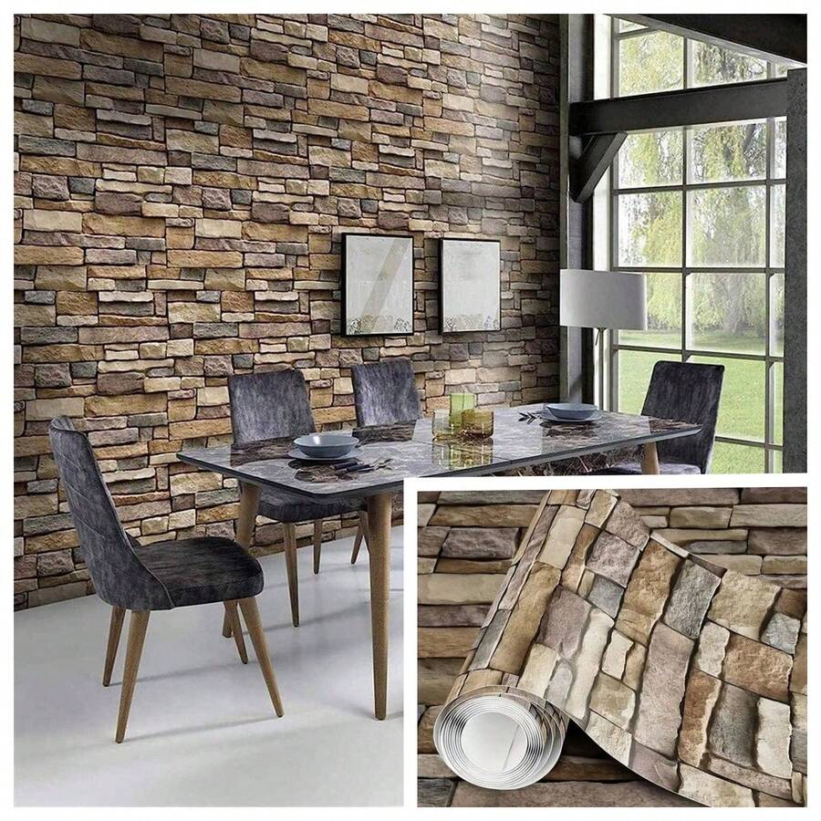 1卷自粘墙纸，黄色砖纹图案，多色墙贴，适用于卧室、客厅、电视背景墙、家居装饰、厨房台面、橱柜、抽屉、家具翻新，DIY简易安装，可移除墙纸，尺寸：17.7英寸 x 196.8英寸/118.1英寸/39.3英寸