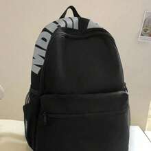 Minimalist Solid Color Multi-Function Large Capacity Student Backpack - Black - View 3