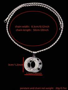 1pc Fashion Creative Roman Numeral Pendant With Alloy Rhinestone Cuban Chain, Unisex Hip-Hop Punk Necklace, Suitable For Daily Wear, Valentine's Day Gift, 2 Chain Options - Silver - View 12