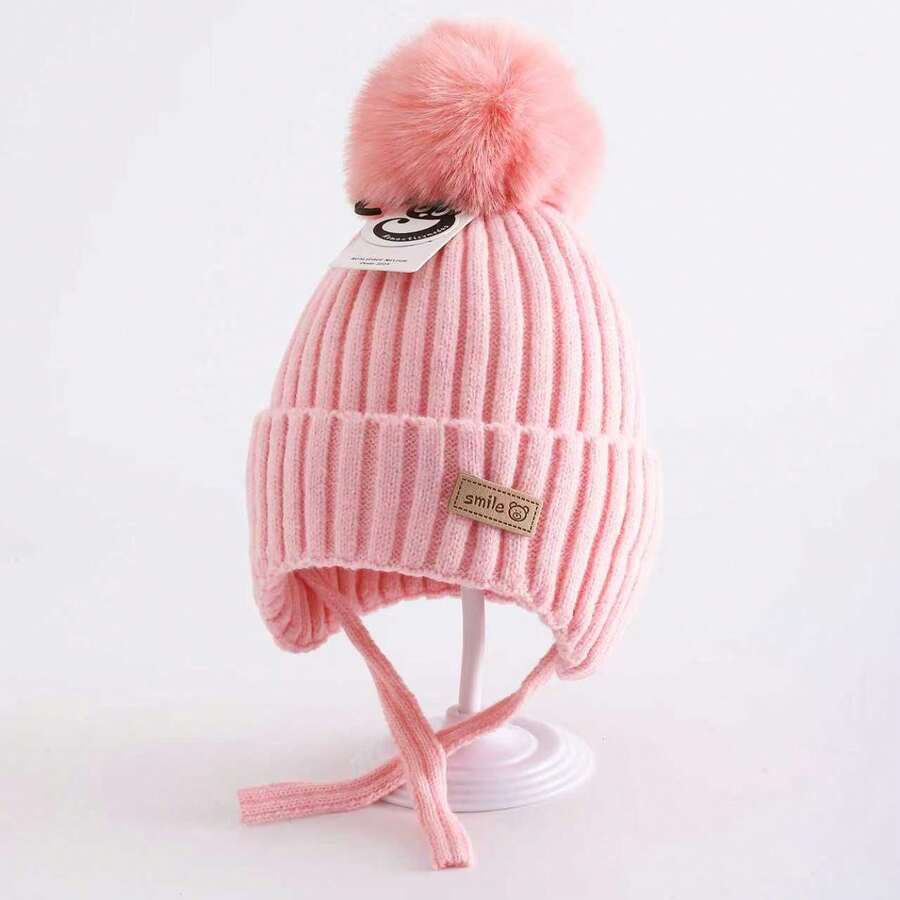 Children's Beanie/Hat With Pompom, Lined Inside, For Winter, Boys And Girls, Fashion. - 粉色 - 查看 1