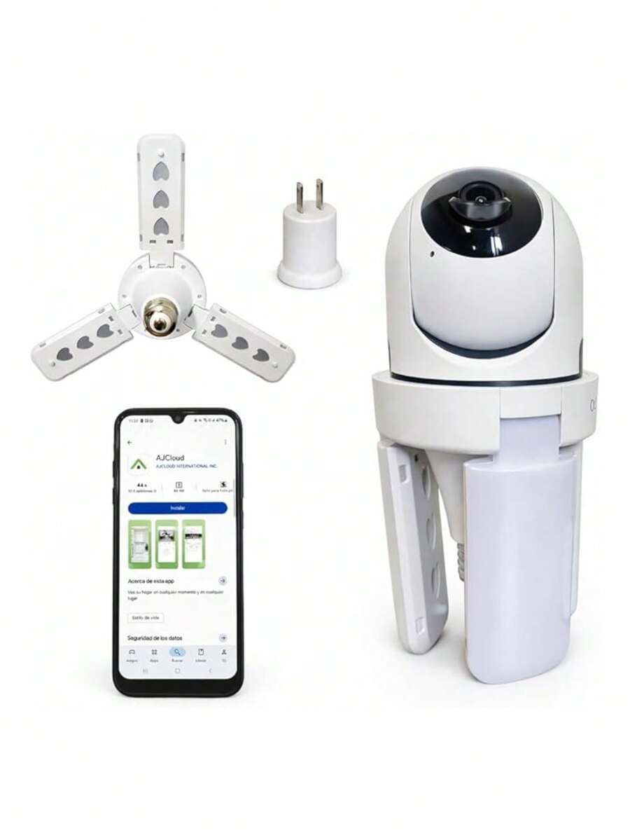 Cámara de Vigilancia con Luz Integrada Tipo Foco, Detección de Movimiento con Sirena, Visión en Tiempo Real, Compatible con Micro SD y Nube. Bluelander - Blanco - Ver 1