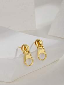 1对简约拉链设计黄铜耳环，适合女性和女孩日常休闲佩戴 - 彩色 - 查看 3