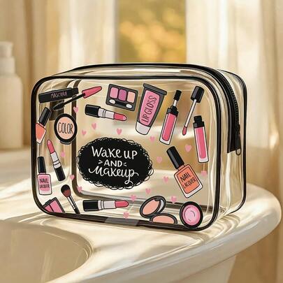 拉链化妆包 - 高品质旅行洗漱收纳包，轻便，适合女性和女孩，是送给朋友和女友的节日礼物 - 便携易清洁化妆品收纳包 | 透明材质 - 洗漱包