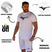Conjunto Dry-Fit Camisa + Short Dryfit Masculino Academia e Treino Camisa Musculação Short Corrida Fitness - Branco - Visão 3