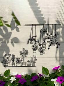 2件套金属墙饰雕塑，花园设计，现代激光切割金属艺术，铁艺墙饰，适合室内外使用，家居花园阳台装饰，时尚悬挂饰品 - 黑色 - 查看 1