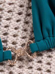 wohenmeili Conjunto de biquíni frente única para férias de verão feminino - Verde escuro - Ver 7