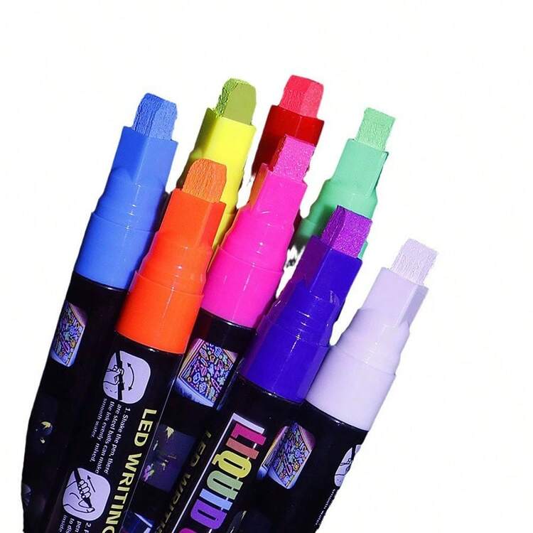 6/8 Colors Fluorescent Board Specialized Pens, Water-Soluble Dustless Erasable Markers, Liquid Chalk For Writing, Marking, Graffiti On Blackboard, Fluorescent Board, POP Painting And Coloring - Multicolor - View 9