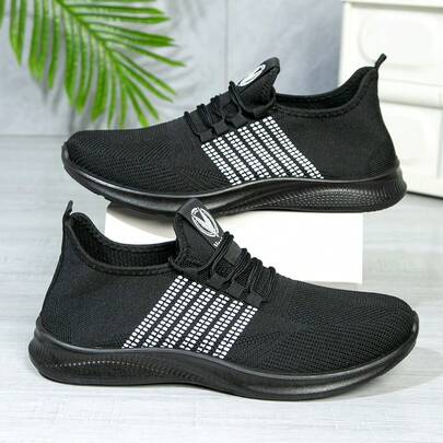 Men's Sneakers Running Shoes, Striped Sports Versatile Commuting Gym Outdoor Walking Running Suitable For All Seasons