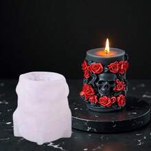 Rose Skull Cylinder Silicone Mold, Skull Silicone Mold, Candle Making Material, Gothic Aesthetic, Floral Design, Intricate Details, Flexible Mold Material, Soap Making Tool, Complex Pattern, Reusable Mold, Handicraft Supplies, DIY Enthusiasts - White - View 2