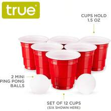 Beer Pong Game, 1.5 Ounce Disposable Red Party Cup Plastic Shot Glasses, Red, Set Of 12 Cups And 2 Pong Balls - Mini Beer Pong Set - View 3