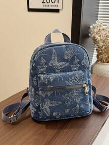 Minimalist Niche Design Casual Versatile Women Mini Backpack - Navy Blue - View 3