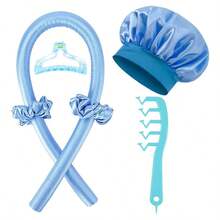 6件/5件/4件装 Mcbki 睡眠美发造型工具套装，无需加热的卷发棒+睡眠帽+Z字梳，丝质睡眠帽，弹性睡眠帽，女士护发，长发造型工具，DIY 懒人卷发，打造自然波浪和蓬松卷发，适合过夜使用，旅行必备，奢华护发礼品 - 彩色 - 查看 26