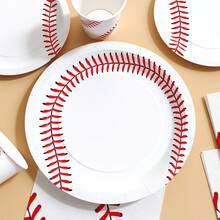 55/25/10pcs Baseball Theme Disposable Plates Napkins Cups, Disposable Party Supplies Set, Suitable For 10 Guests, Disposable Paper Plates Party Tableware Suitable For Birthday Wedding Theme Party Family Picnic - Style 3 - View 5