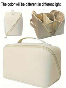 1个大容量旅行化妆包，可扩展的化妆品收纳包，带拉链隔层，适合存放化妆品和配件，粉色女士洗漱包，适合健身、商务旅行和度假，结实耐用的锯齿纹理手柄，收纳整理好帮手，旅行必备 - 查看 8