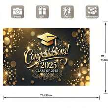 2D Flat, 1 Piece Graduation Congratulation  Elegant Gold & Graduation Design, With Shiny Confetti & 2025 Numbers  Polyester Party Decoration, Suitable 2025 Graduates, Four Seasons Indoor/Outdoor Wall Decoration, Suitable Home, Office - 多色 - 查看 7