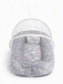 Baby Nest Reducer With Mosquito Net – Comfort And Safety For Baby - SAFARI GRIS - Ver 2