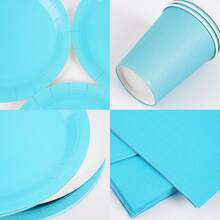 Bộ đồ dùng tiệc dùng một lần màu xanh nhạt gồm đĩa, khăn ăn và cốc - dành cho 10 người, thích hợp cho sinh nhật, đám cưới, tiệc theo chủ đề, dã ngoại gia đình. - Kiểu 5 - Xem 3