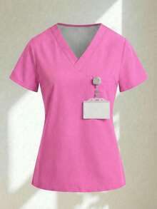 Conjunto uniforme médico quirúrgico set 2 piezas dama mujer manga corta cuello v pantalón jogger resorte cordón cómodo - Rosa - Ver 3