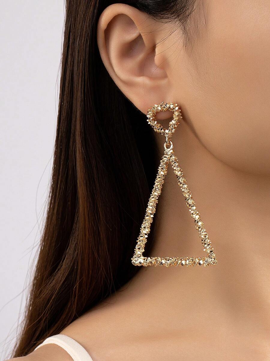 1 Pair Minimalist Geometric Hollow Triangle Dangle Earrings, Suitable For Daily Wear - Triangle Earrings - View 1