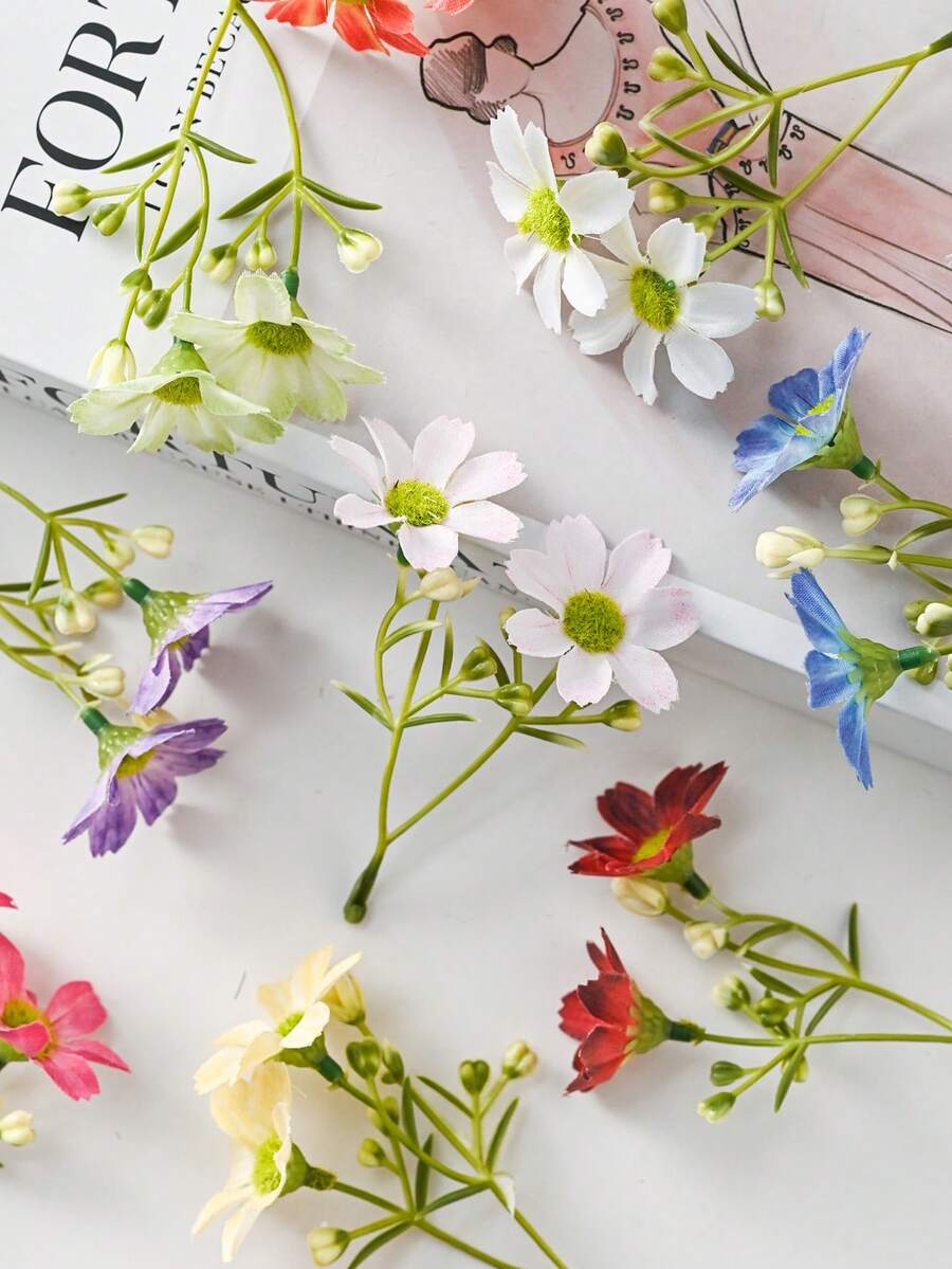 5支仿真雏菊、假樱花、仿真植物，适用于家居、餐厅、客厅、户外花园装饰、插花、摄影道具，适合春秋季节，可用于花瓶、花墙、花环、新娘捧花、婚礼装饰、DIY花环材料、生日派对装饰、家居装饰配件、情人节等场合。 - 彩色 - 查看 1